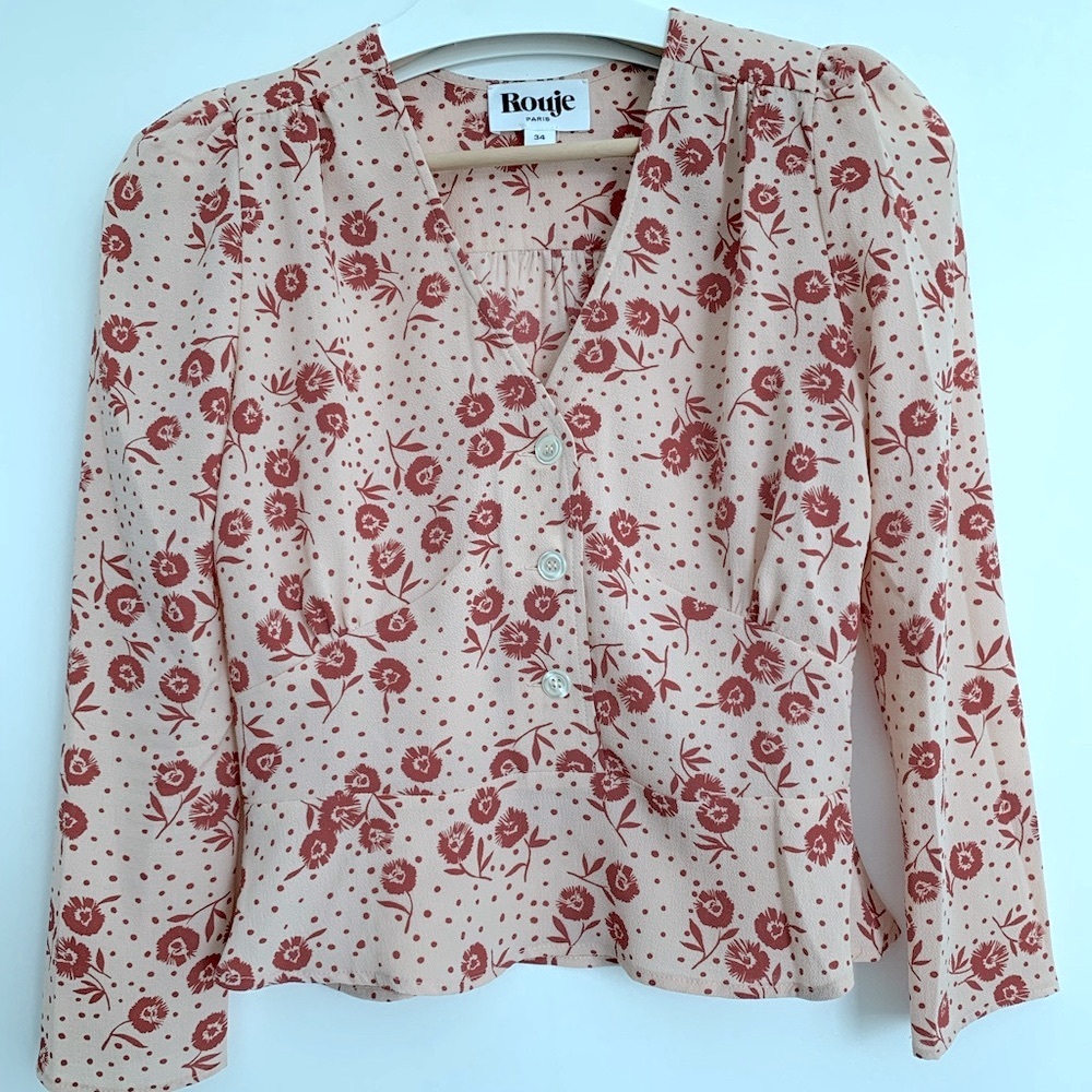 Rouje FR34 Mimi top in nude pink floral print